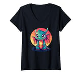 Womens Little Dragon With Cute Eyes V-Neck T-Shirt