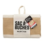 RUECAB - Sac à bûches, porte-bûches - Sac porte bûches - En jute naturelle imperméabilisé - Fond renforcé - Sac de couleur naturelle - Anse écrue - Dimensions: 61 x 31 x 37 cm - Poids: 0.7kg