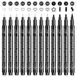 OFFCUP Stylos Noir a Pointe Fine, 12pcs Feutres Dessin, Professionnel Artist Pen, Stylos Feutre, Caligraphie Ecriture Kit pour Manga écriture Signature Conception d'illustration Dessin Bullet Journal