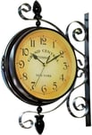 BANNAB Horloge Murale Double Face Vintage Fer Silencieux Silencieux Grand Central Station Horloge Murale Art Horloge décorative Double Face Horloge Murale 360 ​​degrés Rotation Horloge Murale Antique