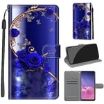 Tveinan Coque pour Samsung Galaxy S10, Housse de Protection Etui à Rabat Premium en Cuir PU avec Fonction Stand Porte Carte Flip Case Motif Cover pour Samsung S10 - Rose Bleue