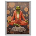 The Enlightened Frog Meditation Yogi Conceptual Artwork Green Coral Pink Yoga Mindfulness Artwork Framed Wall Art Print A4