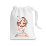 Miammo Vintage illustrated girl with bunny style 1 (darling spring easter set) stuff sack, capacity of 0.25 Litres, White