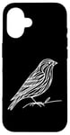 Coque pour iPhone 16 Line Art Oiseau et Ornithologue Pin Siskin