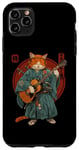 Coque pour iPhone 11 Pro Max Chat samouraï japonais jouant de la guitare