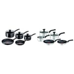 Tefal Induction Non-Stick Cookware Set, 5 Pcs - Black & Comfort Max, Pan Set, 14cm Milkpan, 16cm & 18cm Saucepans with Lids, 20cm & 24cm Frying Pans, Induction Compatible, Stainless Steel, C972S544