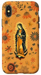 Coque pour iPhone X/XS Orange Paisley Vierge Marie Guadalupe minimaliste catholique