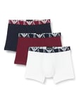 Emporio Armani Men's 3-Pack Bold Monogram Boxer Shorts, White/Marine/Burgundy, S (Pack of 3)