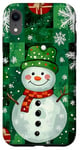 Coque pour iPhone XR Coque pour téléphone bonhomme de neige pop art vert avec flocon de neige à carreaux