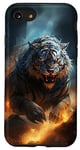 Coque pour iPhone SE (2020) / 7 / 8 féroce beau tigre noir et blanc courant dans le feu, art.