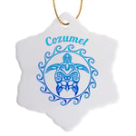 3dRose Snowflake Ornament - A Ocean Blue Tribal Turtle for The Mexican Beaches of Cozumel - 3-inches (ORN_318293_1)