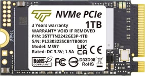 SSD NVMe PCIe 3D NAND Vitesse de Lecture/écriture jusqu'à Compatible avec Lenovo Thinkpad X1 Nano Gen 2/ThinkPad 11e Yoga Gen 6/Thinkpad E15 (2242 Gen 3x4 1TB)