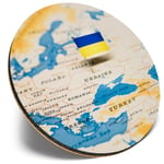 Round Single Coaster  - World Map Ukraine Flag Kiev Travel  #46472