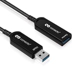 conecto, rallonge fibre optique premium USB 3.1 (Gen.2) fiche USB-A vers prise USB-A, câble hybride (fibre optique/cuivre) 10Gbps, noir, 15m