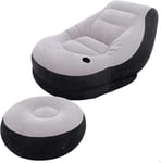 Intex 68564NP Ultra Lounge Inflatable Chair with Cup Holder & Ottoman Set, Gray