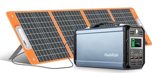 FlashFish Station d'alimentation 300 W avec panneau solaire pliable 100 W/18 V, centrale électrique portable 222 Wh, 60 000 mAh, grande batterie externe avec prise, générateur de secours pour camping,