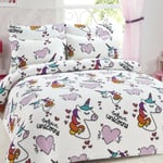 Teddy Bear Fleece Duvet Cover Set Unicorn Heart Design - Matching Pillowcase