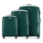 WITTCHEN PC Ultra Light Hard Luggage Travel Suitcase Trolley Suitcase Set of 3 suitcases Polycarbonate suitcases Four Wheels TSA Combination Lock Aluminum Telescopic Handle Size (S+M+L) Green