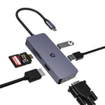 Hub USB C, 6 en 1, hub USB C vers HDMI, VGA, Double écran, Adaptateur USB C avec 4 K HDMI, VGA, USB A, USB 2.0, Lecteur de Carte SD/TF, Station d'accueil multiport USB C, Compatible avec Les systèmes