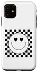 Coque pour iPhone 11 Chemise noire à carreaux avec inscription « Love Heart Eyes Smile Face »