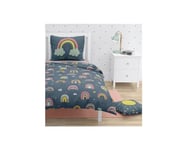 Home Linge Passion Parure de Couette Enfant 100% Coton 57 Fils 140x200 cm Bleu Canard Rainbow