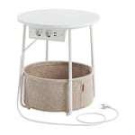 Vasagle - Table Basse avec Multiprise, Table Ronde avec Prises de Courant, Ports usb, Panier en Tissu, pour Salon, Chambre à Coucher, Style Moderne,