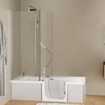 Baignoire à porte pmr duo pack design 180x80 pose en angle espace douche à droite tête bain à gauche