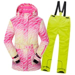 LPATTERN Combinaison de Ski Enfant Garçon Fille Salopette et Pantalon Imperméable Sports de Plein Air Veste Épaissir Ensembles de Ski, Top Multicolore +Pantalon Jaune, 11-12 Ans