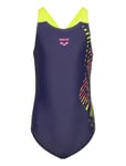 Girl's Arena Vortex Swimsuit V Back Navy-Soft Gree Navy Arena