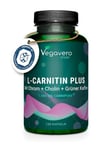 Vegavero L-Carnitine | with Choline, Chromium, B Vitamins and Green Coffee Bean Extract | NO Additives | Pre-Workout, Weight Management & Muscle Recovery* | 120 Carnitine Capsules | Vegan