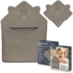 lionelo Muslin Hooded Towel Serviette de Bain bébé en Mousseline avec Capuche pour bébé après Le Bain 80x80 cm, Serviette de Bain Respirante et Douce pour bébé, Tissu 6 Couleurs (Cappuccino)