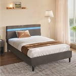 Vasagle - Lit Double 140 x 200 cm, Cadre de Lit en Métal, avec Tête de Lit, Éclairage led, Prise Port usb et type-c, Style Moderne, pour Chambre