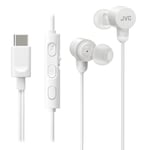 JVC HA-FR29UC-W in White USB Type C Lightweight Comfortable Wired Headphones, Hi-Res Audio, Microphone & Volume Control, IPX2 Rated, D/A Converter Minimises Noise & Sound Degradation