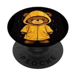 Ours en peluche prêt pour s'amuser sous la pluie en imperméable pour homme et femme PopSockets PopGrip Adhésif