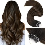 LaaVoo Micro Loop Extension Cheveux Humains 50g/50s 16"/40cm Micro Link Extension Cheveux Vrai Balayage Marron Le Plus Foncé Ombre A Brun Clair Micro Ring Extension A Froid #2/8/2