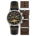 AVI-8 Hawker Hurricane Montre chronographe classique avec bracelet en cuir pour homme 43,5 mm AV-4011, Orange éclair