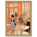 Artery8 A Bustling Parisian Cafe in the Style of Toulouse Lautrec Paris French Orange Artwork Framed A3 Wall Art Print