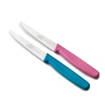 Lacor - 39087 - Couteaux de Cuisine Professionnels, Set Couteau Cuisine, Set 2 Pièces, Couteaux à Steak Dentelés, Acier Inoxydable, Série Etern, Lame de 11 cm, Bleu et Magenta