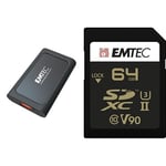 Emtec - Pack création : Disque SSD Externe USB 3.2 X210 512Go + Carte SDXC UHS-II U3 V90 SpeedIN Pro+ 64 Go - Pack De 2