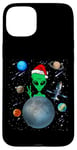 Coque pour iPhone 15 Plus Christmas Alien Santa Peace Hand In Space Santa Hat Xmas