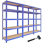 3 x T-Rax 90 x 180 x 45 cm Bleu entrepôt compartiments de rangement/abri de jardin/Garage en rayonnage rangement utilitaire avec maillet en