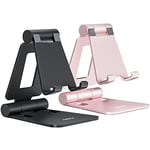 Nulaxy Dual Folding Phone Stand for Desk 2 Pack, Fully Adjustable Mobile Phone Holder Desktop Compatible with iPhone 16 15 14 13 12 11 Xs Xr X 8, HUAWEI, Samsung, All Smartphones, Black & Rose Gold