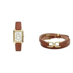 Fossil Women's Watch Raquel and Leather Bracelet Heritage - Three-Hand Date movement, Gold-Tone Stainless Steel Watch and Medium Brown Bracelet