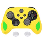 PlayVital Coque de Protection Silicone pour Xbox Series S X Manette,Cover pour Xbox Series X,Housse Skin Protège avec 2 Capuchon Joystick pour Xbox Core-Légende Jaune & Vert(Édition Scorpion)