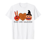 Peace love Halloween Pumpkin witch hat fingers women girls T-Shirt