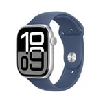 Apple Watch Series 10 GPS 46 mm Smartwatch with Silver Aluminium Case with Denim Sport Band - M/L. Fitness Tracker, ECG App, Always-On Retina Display, Water Resistant