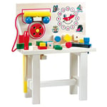 Bino 82145 Toddler Workbench with Tools, Chatter Telephone and Clock for Learning to Tell Time. A Multifunctional Wooden Toy for Children from 36 Months. Size Approx.31.5x16.5x41 cm, Multicolour