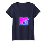 Femme MTV Hot Pink And Blue Neon Sign Logo V1 T-Shirt avec Col en V