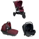 Chicco Trio Activ3, poussette 3 en 1, comprenant une poussette Activ3 à 3 roues, une nacelle large et rembourrée et un siège auto Kory Essential i-Size, 0 mois et plus, Bordeaux