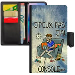 Coque j'peux pas j'ai console Samsung A5 2015 simili cuir rabat porte cartes jeux video texte magnetique mobile cover geek de galaxy